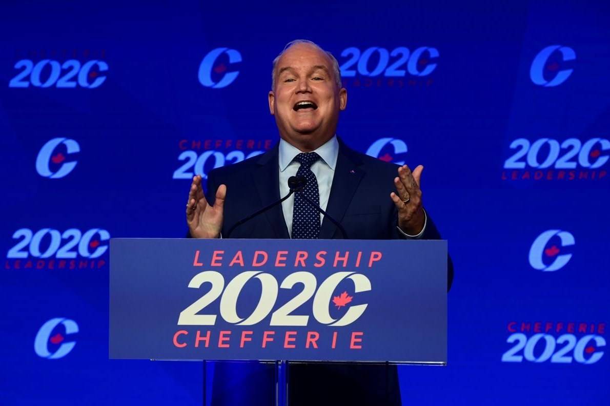 Newly elected Conservative Leader Erin O’Toole delivers his winning speech following the Conservative party of Canada 2020 Leadership Election in Ottawa on Monday, Aug. 24, 2020. THE CANADIAN PRESS/Sean Kilpatrick