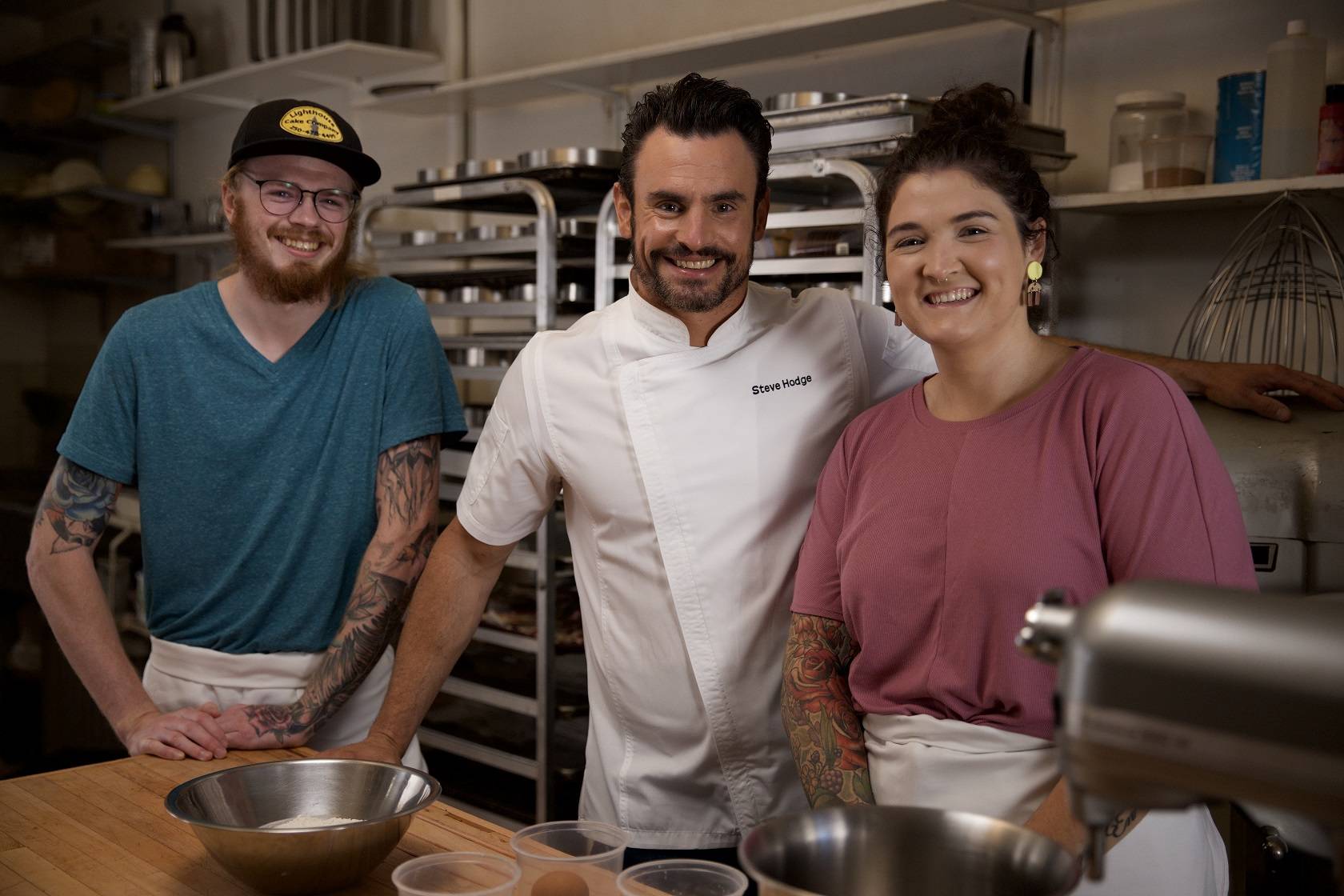 Owner and Red Seal baker Vikki Smith with her husband, Richard Martin, work on a recipe for success at Lighthouse Cake Company in Langford. (Photo courtesy of Food Network Canada)