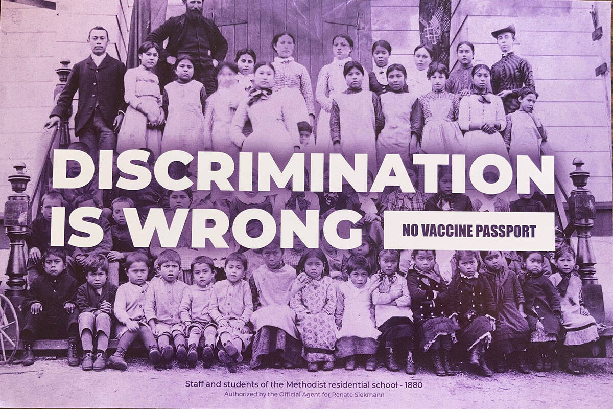 Vancouver Quadra PPC candidate Renate Siekmann is facing calls for her resignation after she distributed some 52,000 flyers comparing vaccine passports to the residential school system. (Wade Grant/Twitter)
