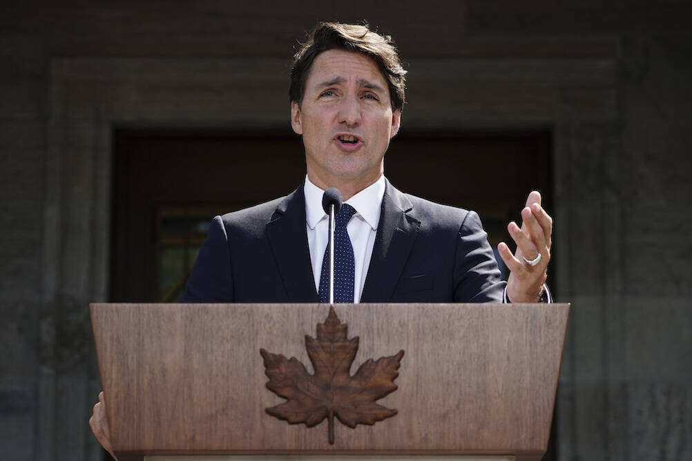 Prime Minister Justin Trudeau holds a press conference after meeting with Governor General Mary Simon and triggering an election at Rideau Hall in Ottawa on Sunday, Aug 15, 2021. THE CANADIAN PRESS/Sean Kilpatrick