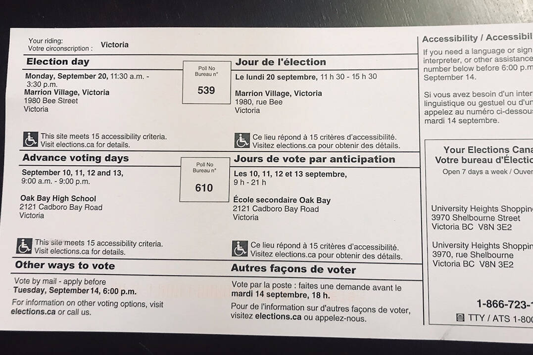 A voting card outlining residents could vote at Marrion Village on Sept. 20 from 11:30 a.m. to 3:30 p.m. (Photo courtesy of Wiluya Graham)