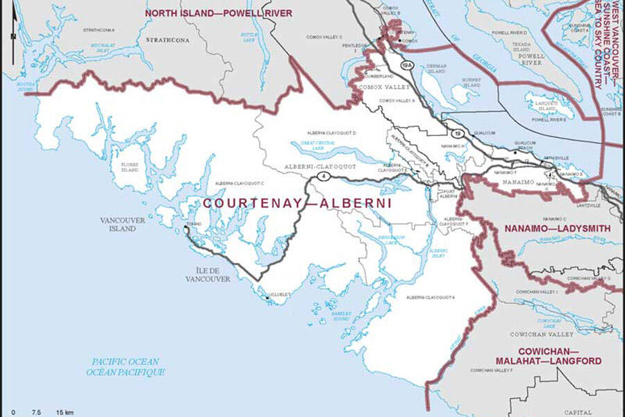 Map of the Courtenay-Alberni riding