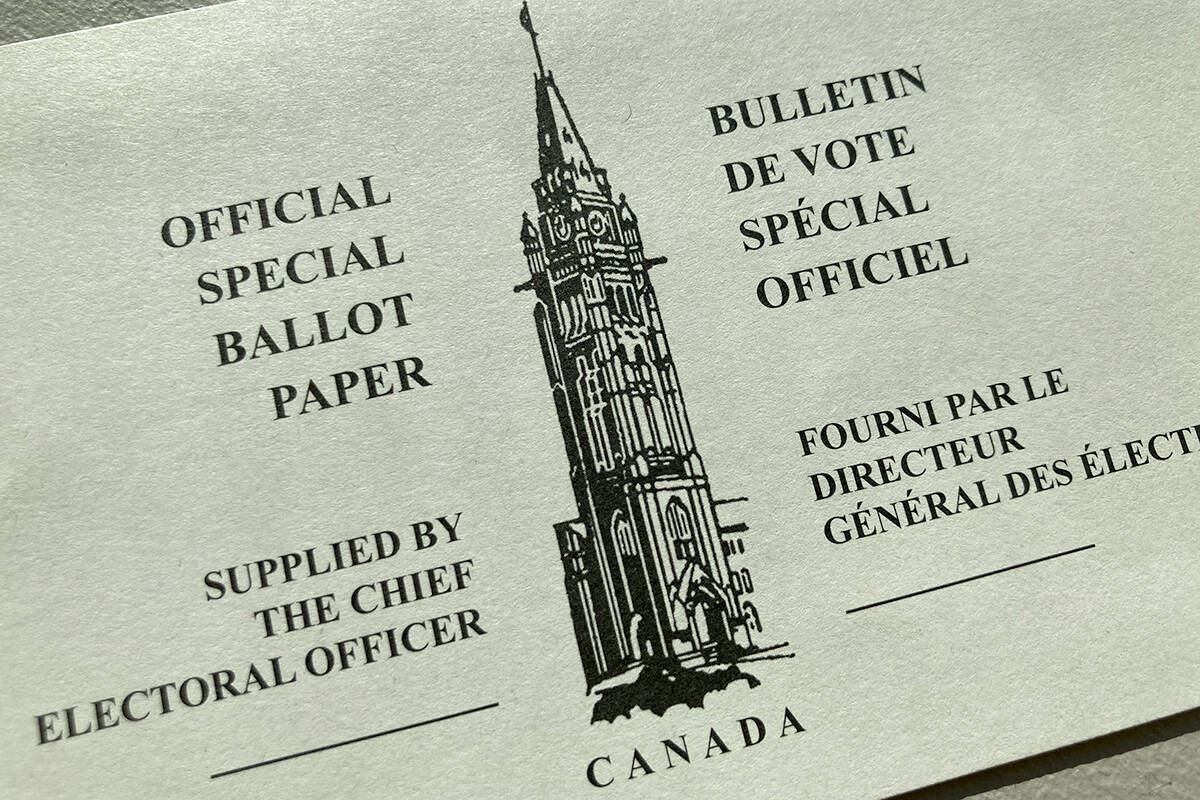 A mail-in ballot for the 2021 federal election. (Black Press Media files)