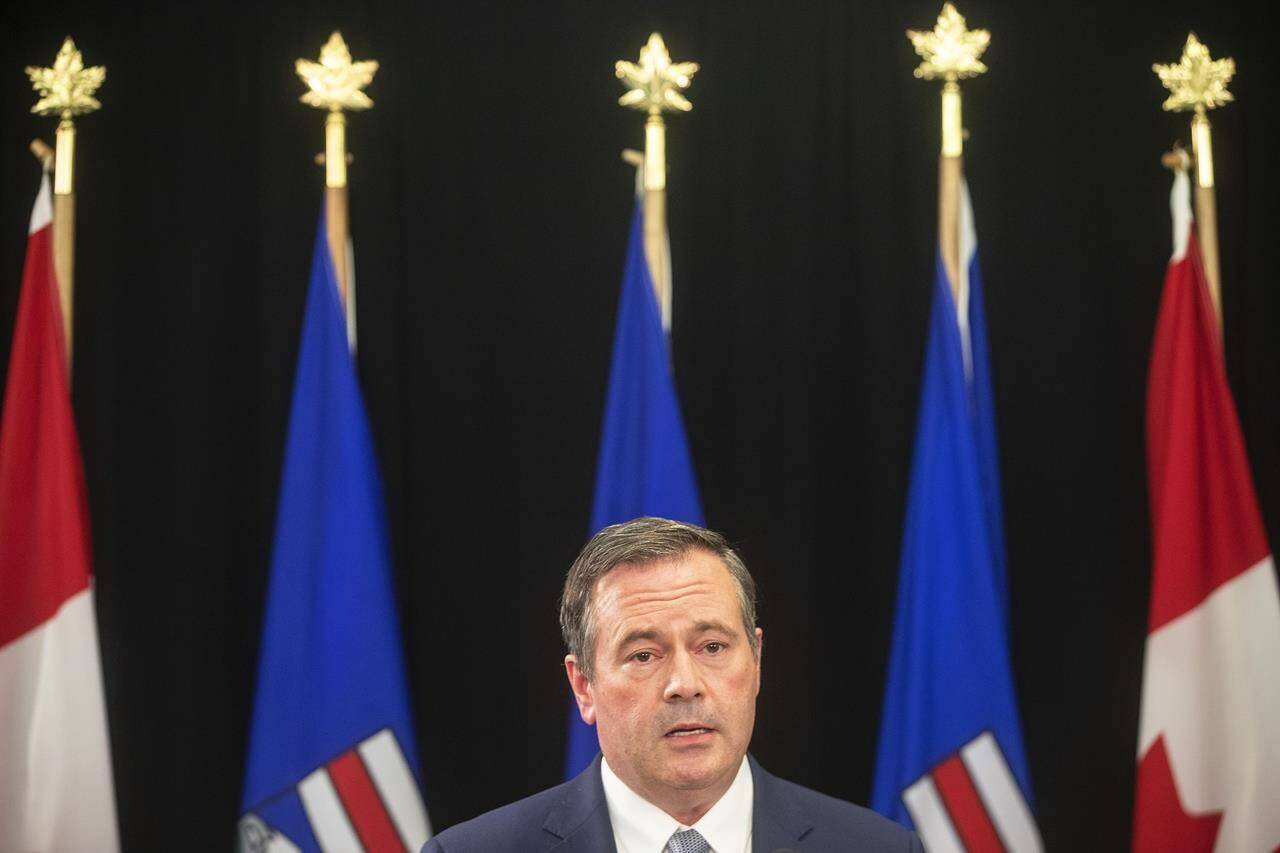 Alberta Premier Jason Kenney gives a COVID-19 update in Edmonton on Tuesday, Sept. 21, 2021. THE CANADIAN PRESS/Jason Franson
Alberta Premier Jason Kenney gives a COVID-19 update in Edmonton on Tuesday, Sept. 21, 2021. THE CANADIAN PRESS/Jason Franson