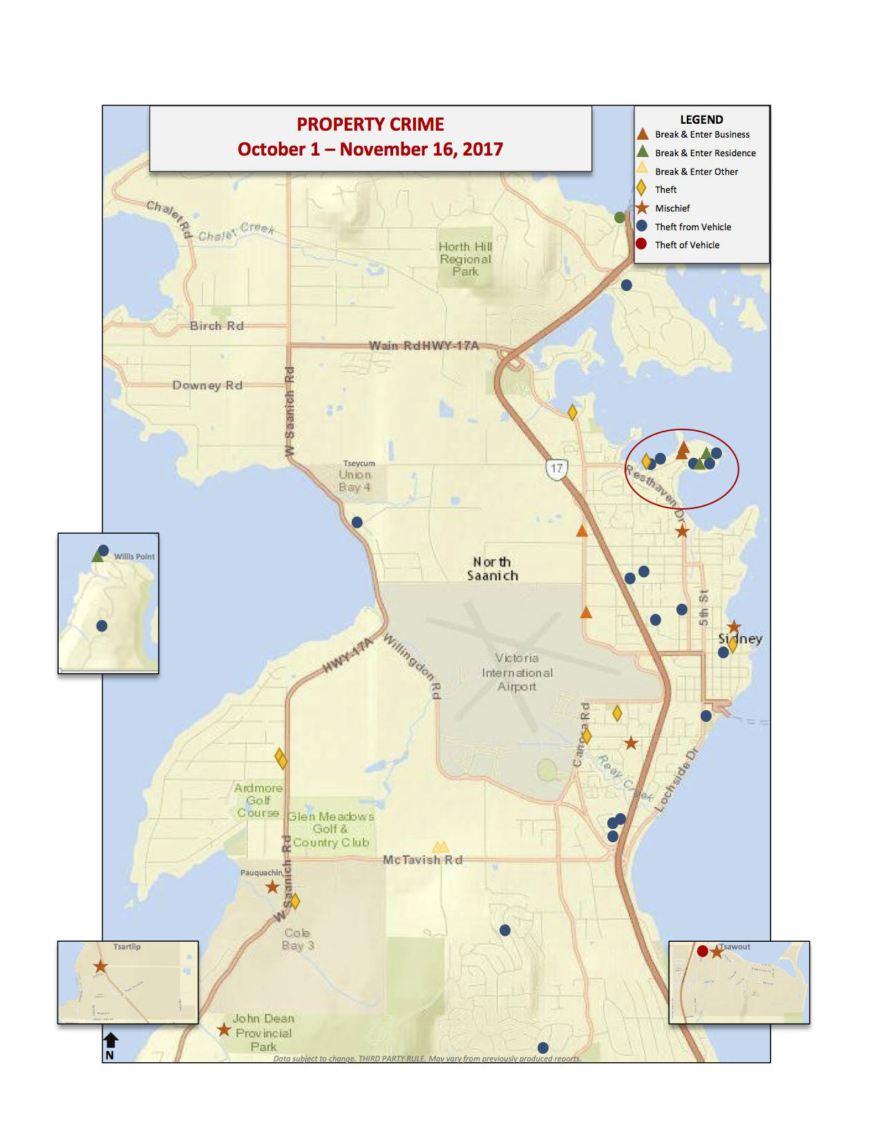 Sidney North Saanich RCMP’s new crime map will come out each month showing local crime trends. (Sidney North Saanich RCMP)