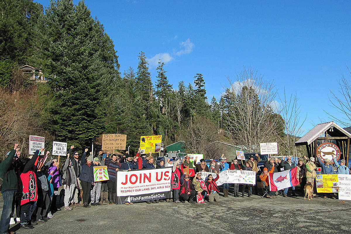 A protest against fish farming was held at Brown’s Bay on Sunday.