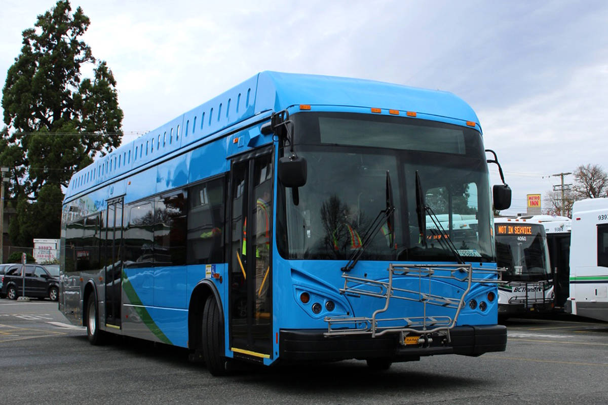A battery-powered electric bus similar to the one pictured here will begin a six-month trial run on the streets of Victoria in January 2018. BC Transit photo