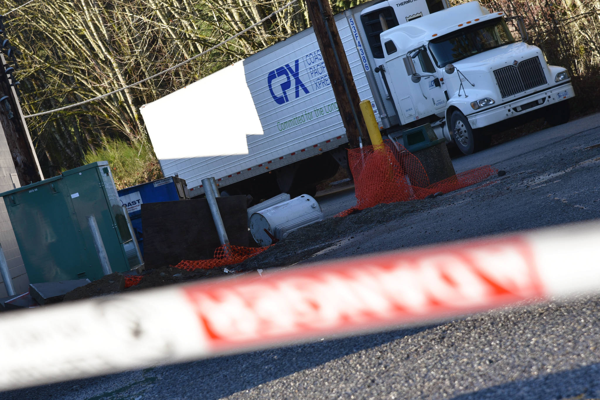 A contracted hazmat team from Sidney was called in after two transformers fell from a platform behind Coronation Mall and spilled a possibly contaminated substance onto the ground. (Mike Gregory Photo)