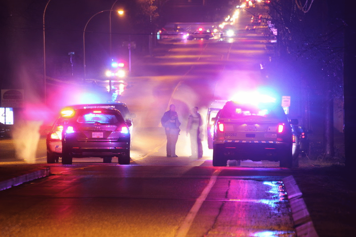 Surrey RCMP on scene after an officer was reportedly bear maced on Jan. 25. (Photo: Shane Mackichan)