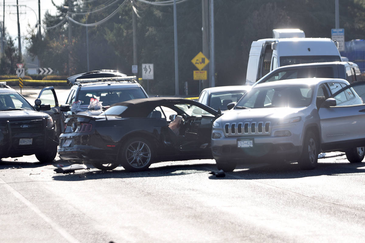 Police blocked in a vehicle and shot the suspect in the killing of Const. John Davidson on Nov. 6. The vehicle was stopped in the area of Mt. Lehman and Old Yale roads. (Abbotsford News file photo)