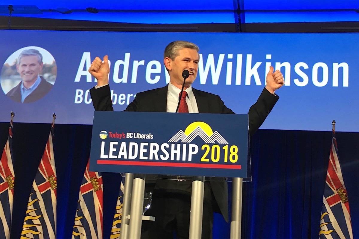 Vancouver-Quilchena MLA Andrew Wilkinson calls for party unity as he is declared the new B.C. Liberal leader. (Ashley Wadwhani/Black Press)