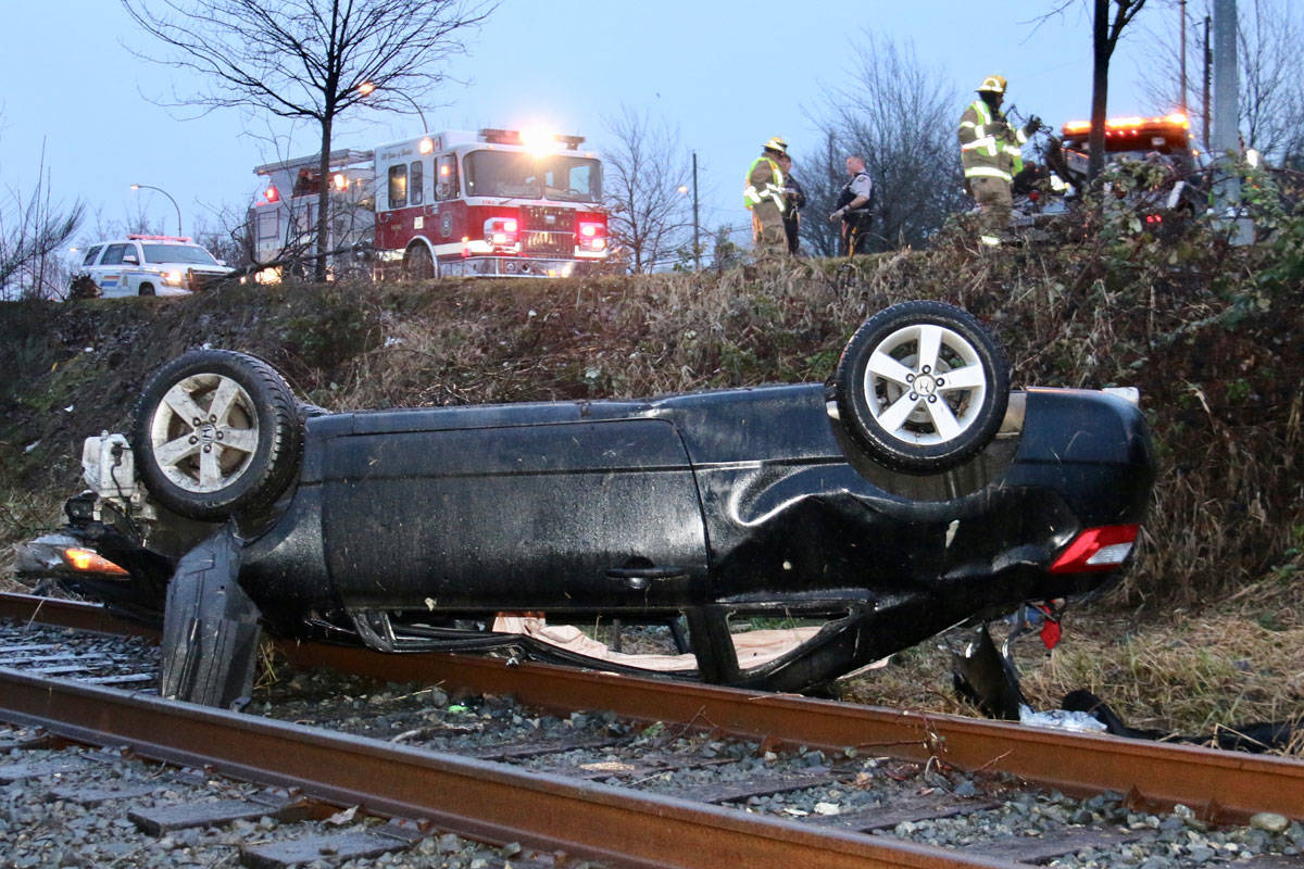 UPDATED: Car goes airborne off highway in Ladysmith