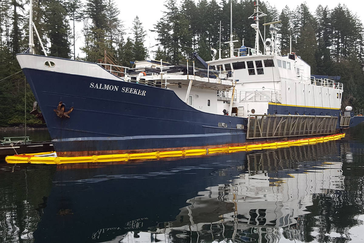The MV Salmon Seeker was sinking near April Point yesterday evening, but the hole has been patched and booms have been deployed to contain any spills.