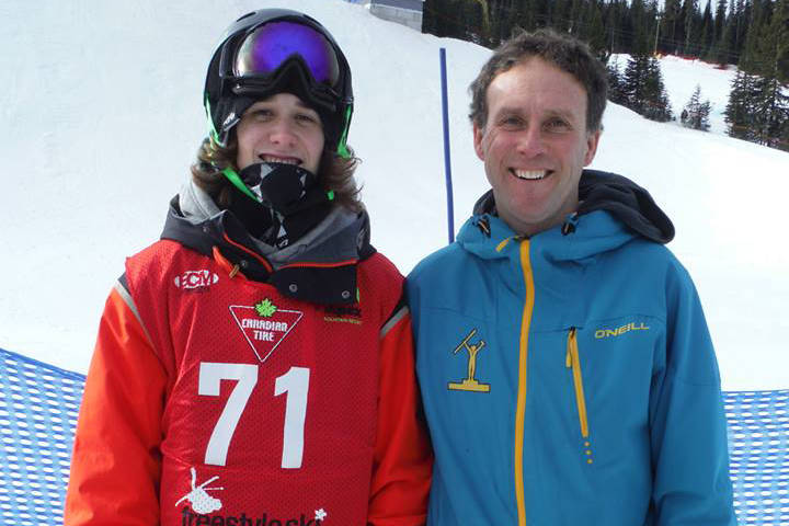 Teal Harle, left, and his Dad Shane after winning another gold at the Big Air competition in Apex in 2014. FACEBOOK PHOTO