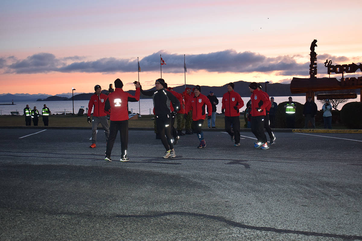 TYSON WHITNEY PHOTOS                                The Wounded Warrior Run 2018 leaves Carrot Park in Port Hardy at 7:30 a.m. on their seven day journey down island to Victoria.