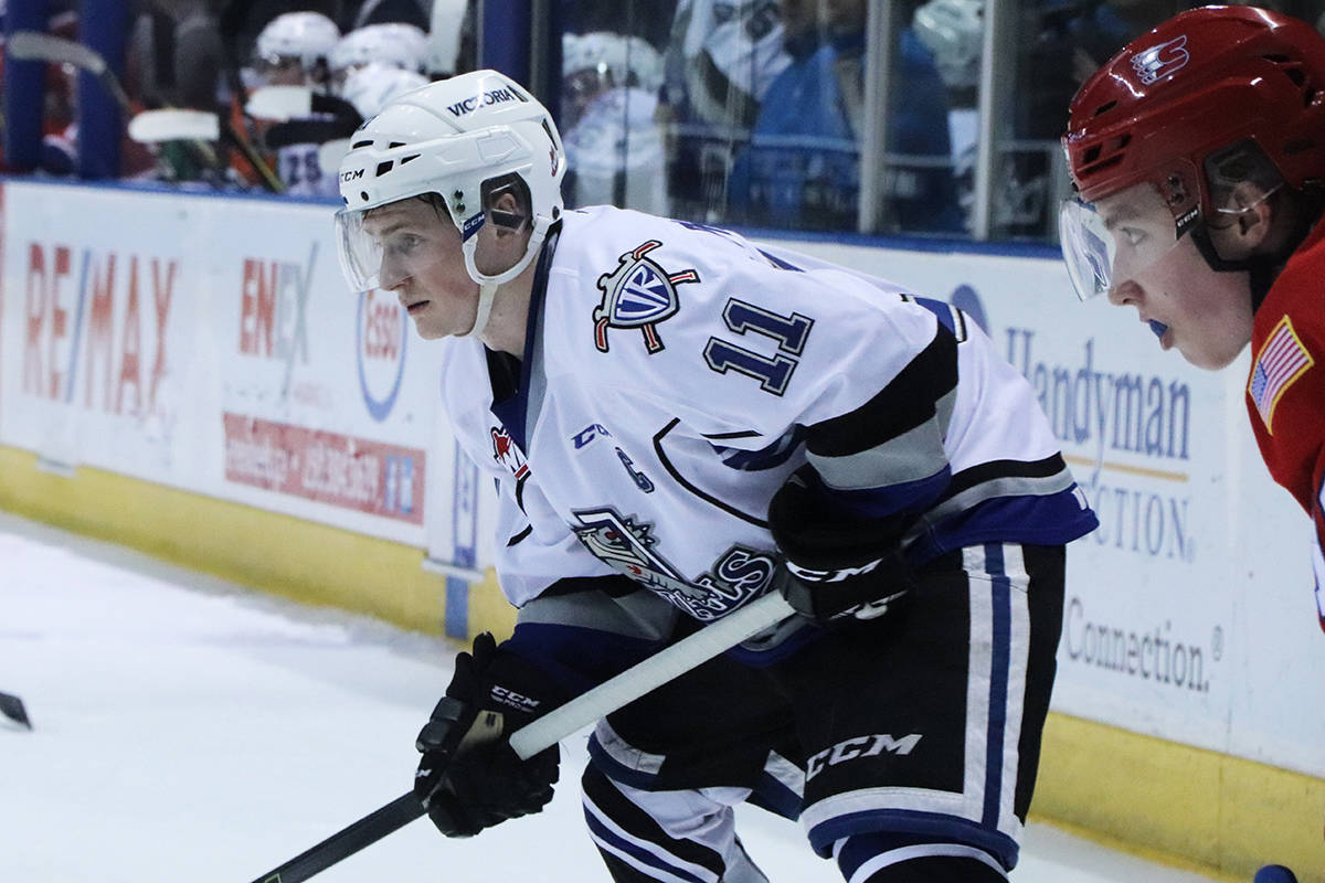 Royals captain Matthew Phillips scored twice, including the winner Sunday in a 4-3 victory over Prince George at the Save-On-Foods Memorial Centre. The Royals won 4-3 in overtime against the Cougars last Friday and have just two regular season Western Hockey League games remaining.                                Don Descoteau/                                Victoria News