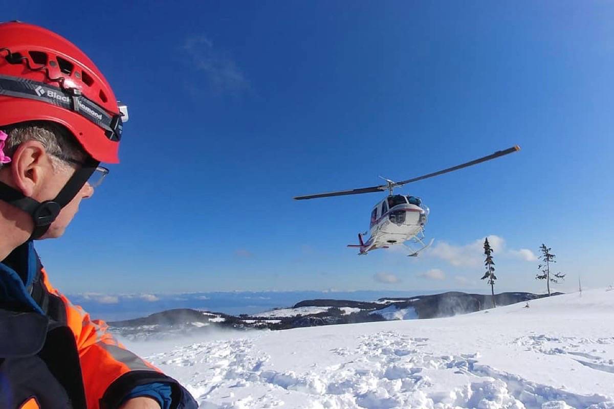 Art Timm waits to load onto a helicopter during an Arrowsmith Search and Rescue practice on Saturday, March 10. — Courtesy Arrowsmith SAR