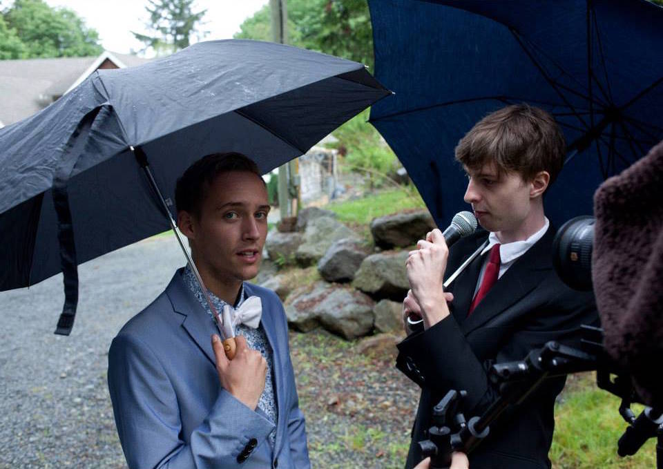 Dover Bay grads Darcy Touhey, Maarten Bayliss, and Devon Kuziw (holding camera) are working on their first feature-length film. (Photo courtesy Cody Briggs)