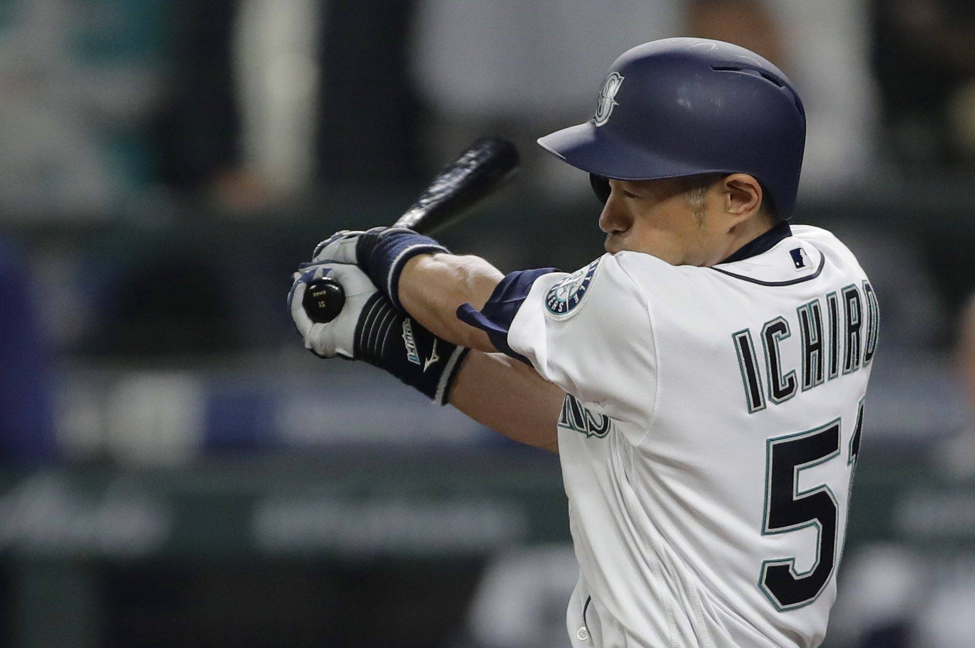 Seattle Mariners’ Ichiro Suzuki grounds out to first in his first at-bat of an opening-day baseball game against the Cleveland Indians during the third inning Thursday, March 29, 2018, in Seattle. (AP Photo/Ted S. Warren)