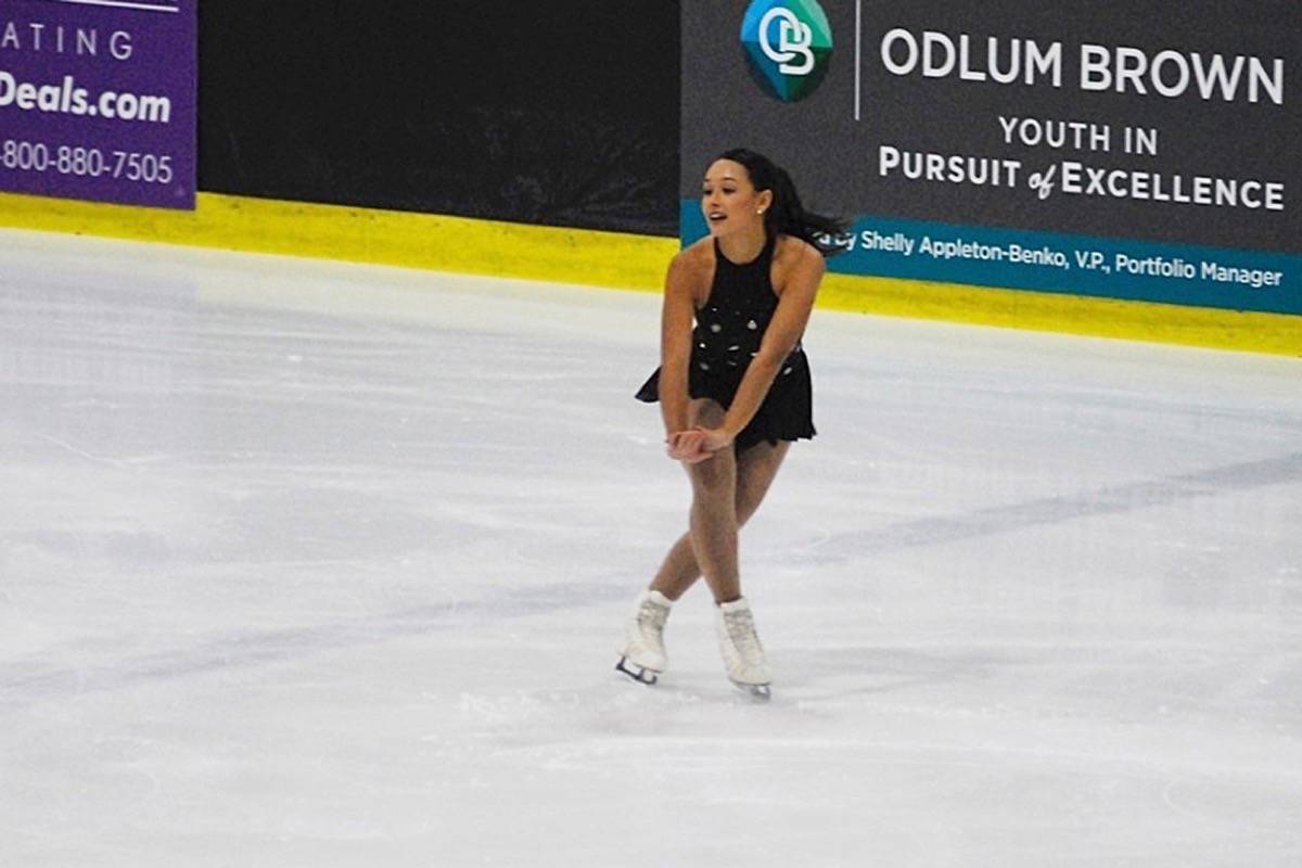Sandy Shore Skating Club’s Olivia Bau performs her short program the BC-Yukon Sectional figure skating competition at Oceanside Place last November. Another sectional competition is expected to bring more than 500 skaters to Oceanside Place April 6-8. — NEWS file photo