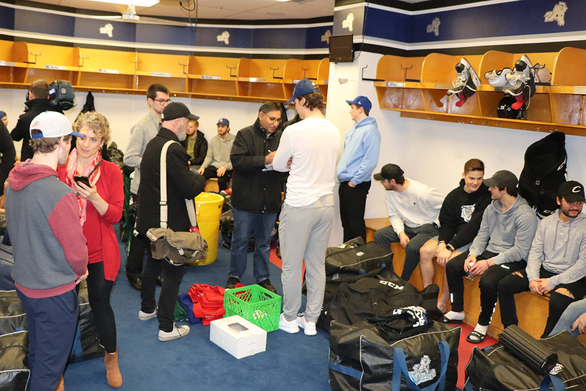 The Western Hockey League’s Victoria Royals conduct season-end interviews in their dressing room before going their separate ways from the Save-On-Foods Memorial Centre. Don Descoteau/Victoria News