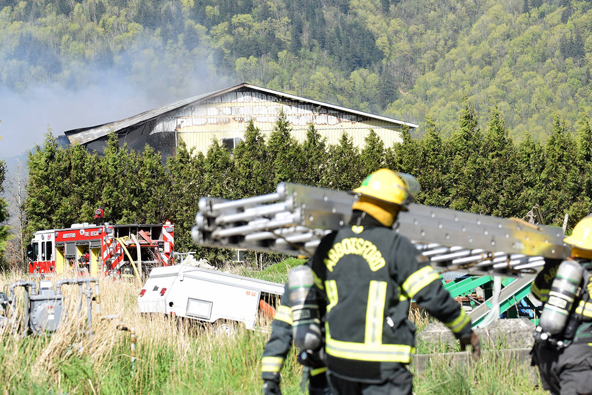 A building used to house dozens of farmworkers in Abbotsford caught fire Thursday morning. Tyler Olsen/Abbotsford News