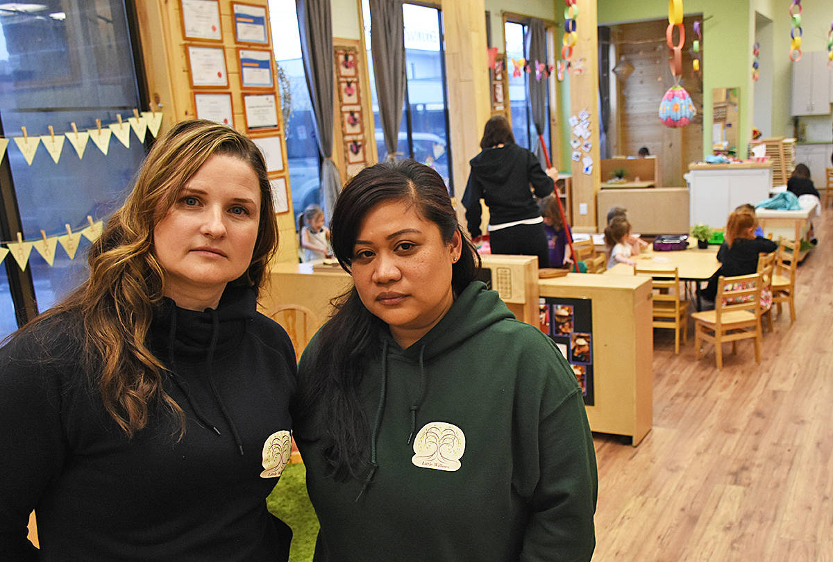Reagan Gasparre of Little Willows preschool with business director Myra Johnson. (THE NEWS files)