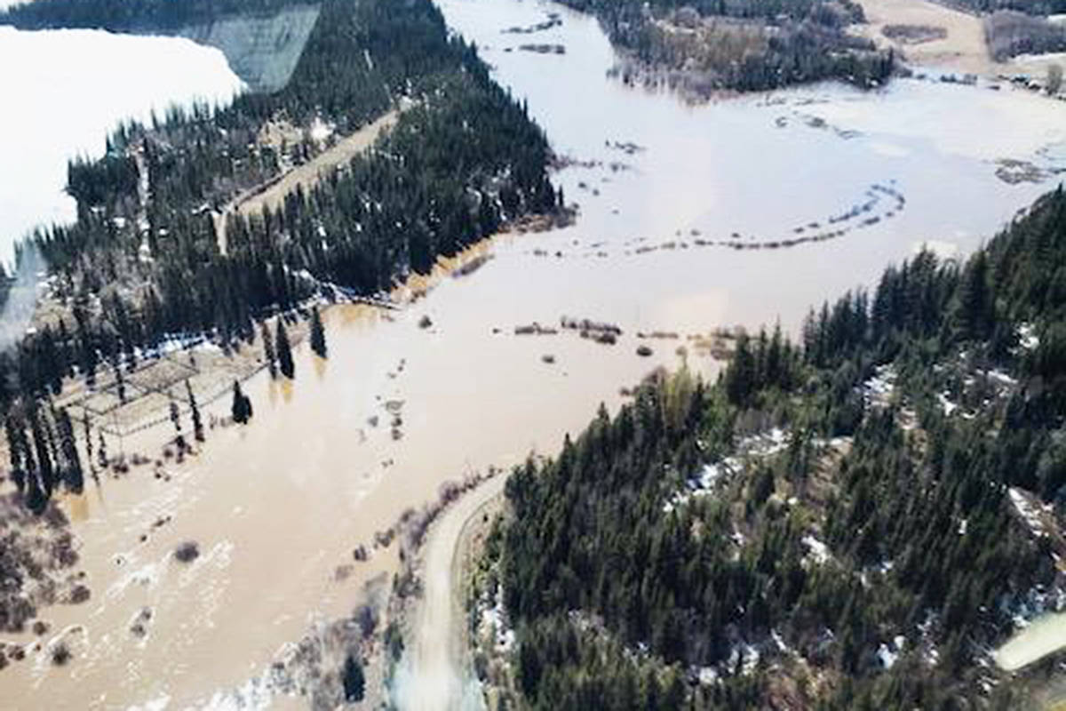 An aerial view over the Nazko area April 28 shows the widespread flooding. (Cariboo Regional District photos)