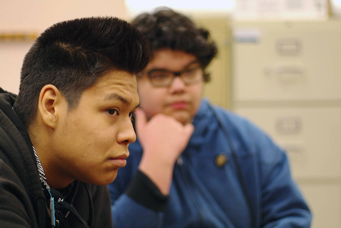 Amos Harris and Isaiah Harris are enrolled in a Ladysmith Secondary School class that’s all about culture and the Hul’qumi’num language. CHRIS BUSH/News Bulletin