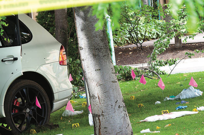 DON SIPOS                                Bullets were everywhere after the Aug. 14, 2011 shooting of Jonathan Bacon.