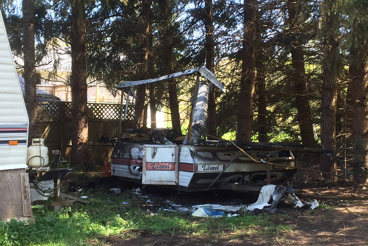 No one was injured in the fire. The trailer was used for storage purposes. Photo by Scott Strasser