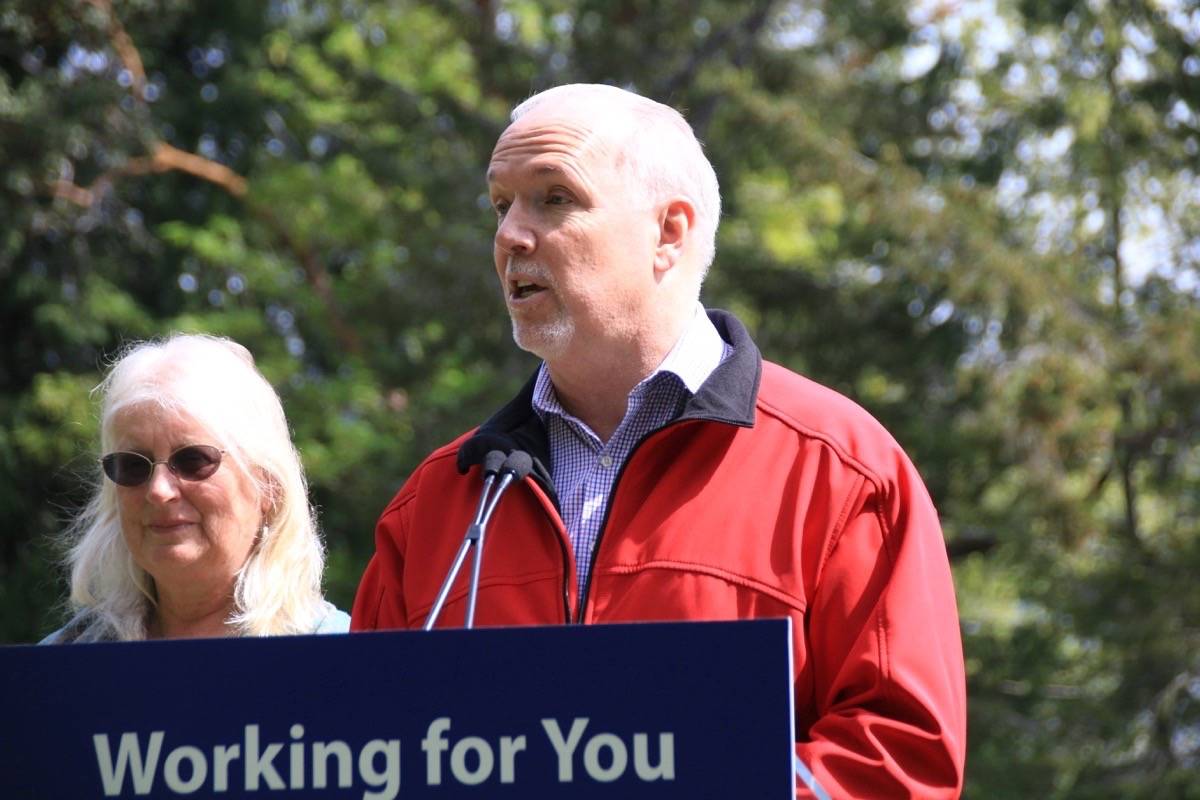 A delighted John Horgan announces that 144 ha of land near the Koksilah River called Eagle Heights will now become a protected area, safeguarding its special habitat. (Lexi Bainas/Citizen)