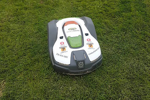 Moe, the robotic grass mower, is being tested at the Victoria airport in a collaboration between the Victoria Airport Authority and its landscaping contractor Island Earth Landscape. (Victoria Airport Authority)