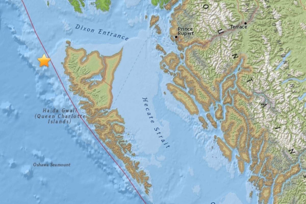 A map of the epicentre of Saturday’s small earthquake off the B.C. Coast. (US Geological Survey)