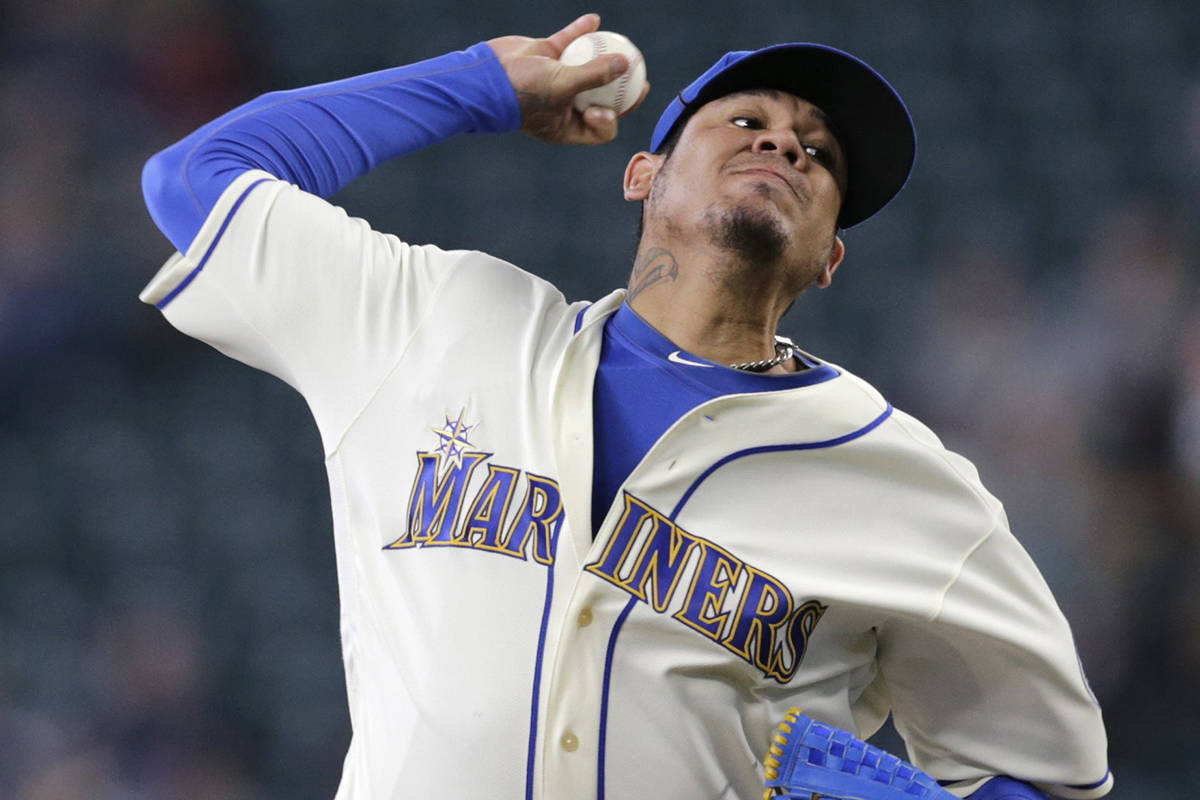 Seattle Mariners starting pitcher Felix Hernandez works against the Tampa Bay Rays during fifth inning of a baseball game on Sunday, June 3, 2018, in Seattle. (AP Photo/John Froschauer)