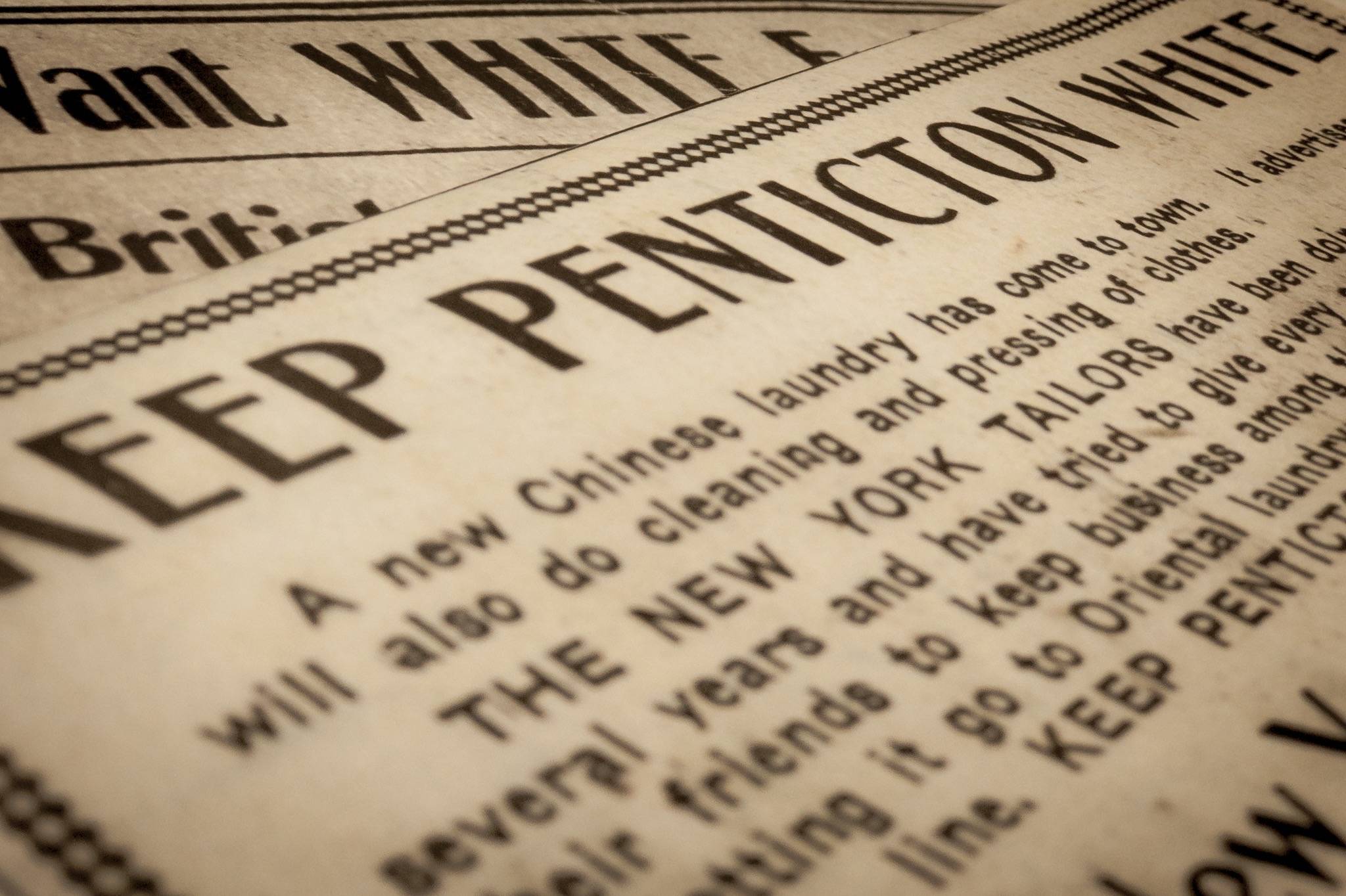 As in many areas, there was a strong anti-immigration sentiment in the South Okanagan in the 1920s, reflected in these ads from the era. Courtesy Penticton Museum.