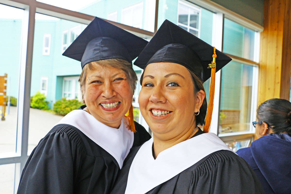 On Wednesday, June 6, Lisa Stewart graduated with her Dogwood Diploma at the same time as her daughter, Colissa St. Louis, who received business administration diploma at the Northwest Community College in Prince Rupert. (Shannon Lough / The Northern View)