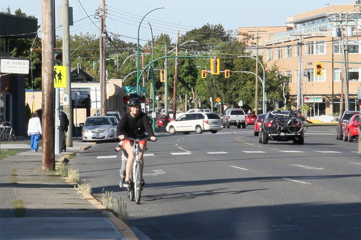 Oak Bay scored funding for its Cadboro Bay Road bike lane project. (Christine van Reeuwyk/Oak Bay News)