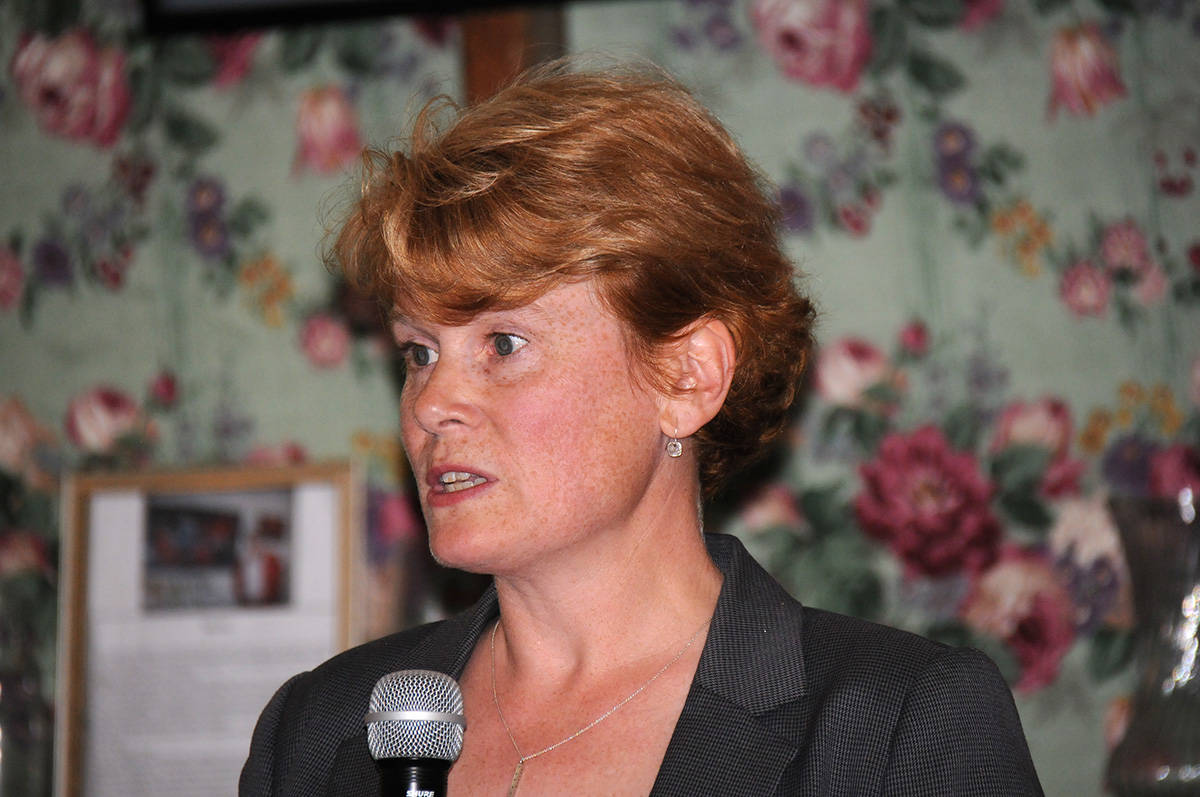 Tofino mayor Josie Osborne delivers a keynote address during the Women in Government information session at Char’s Landing on June 12. SUSAN QUINN PHOTO