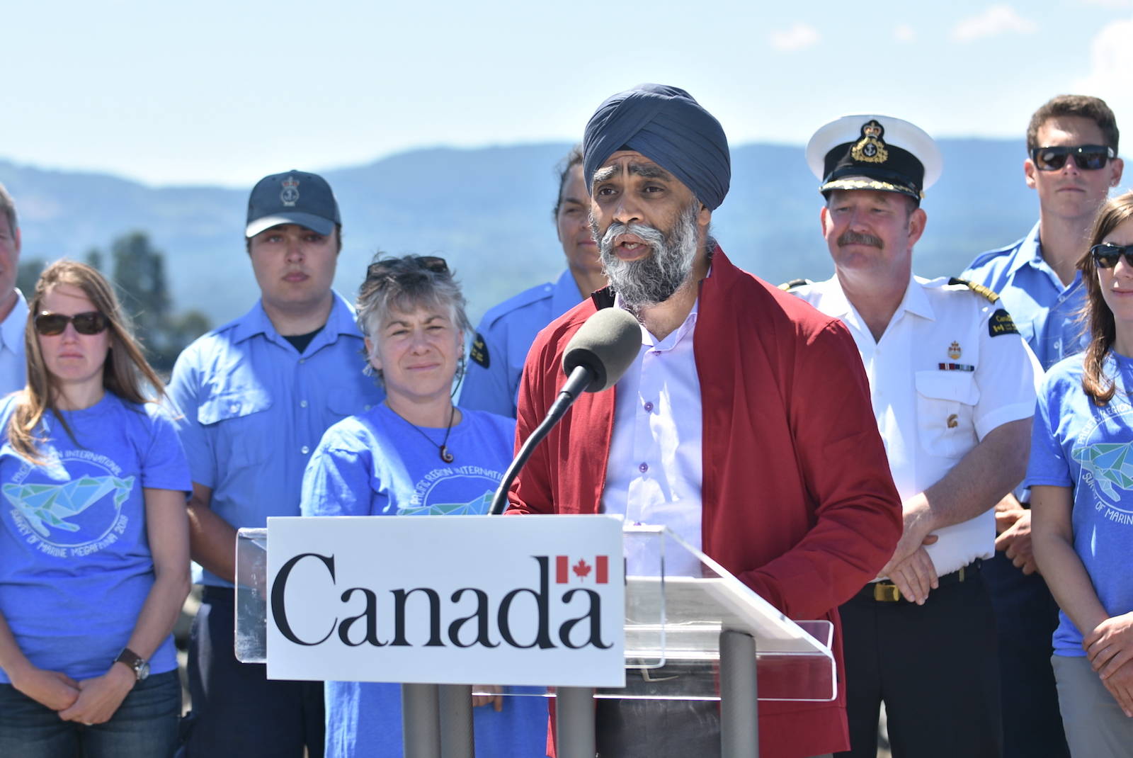 Minister of Defence Harjit Sajjan announces a new marine mammal survey at the Institute of Ocean Sciences in Sidney, B.C. (Hugo Wong/News Staff)