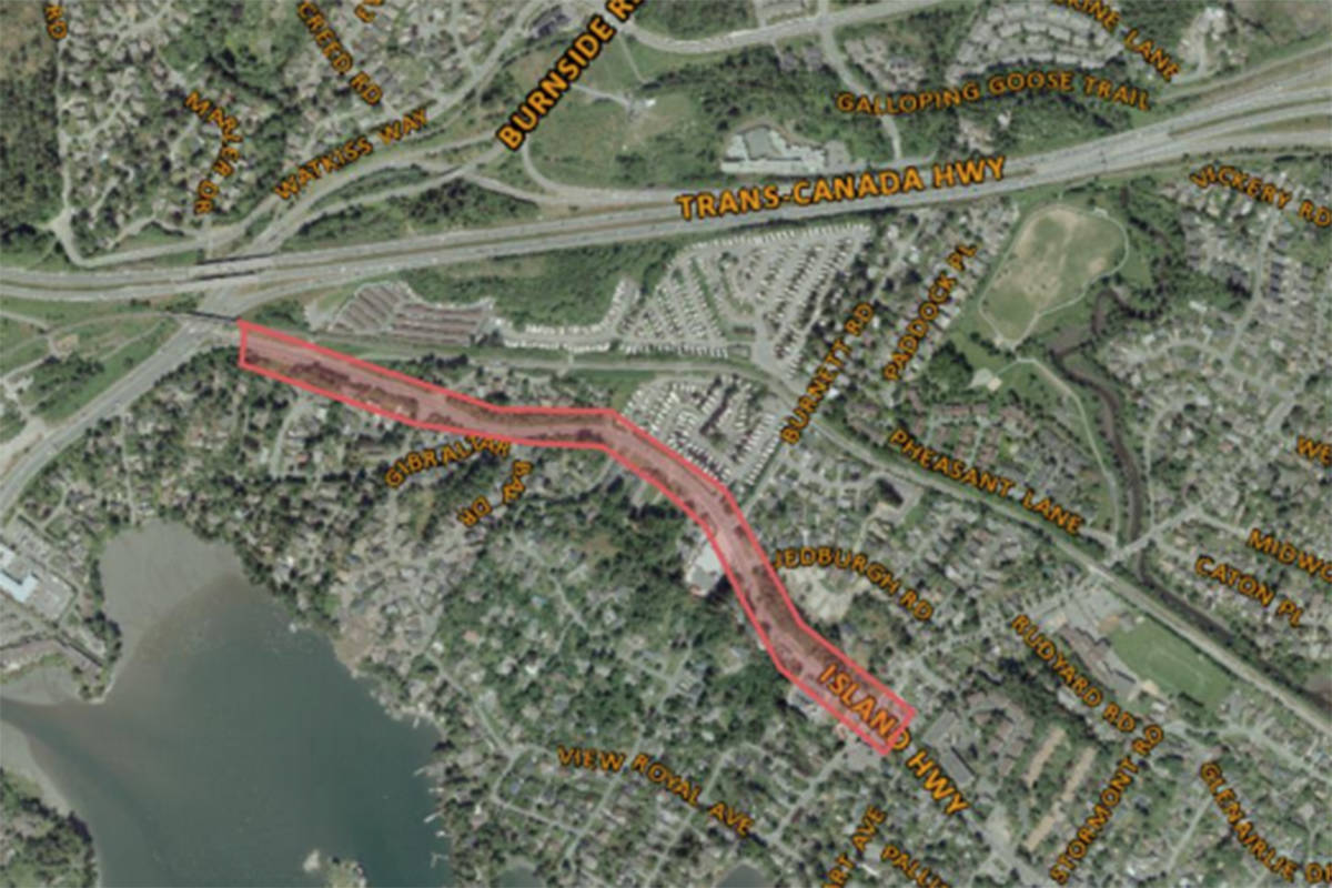 Traffic patterns will be affected for construction on Island Highway between Helmcken Road and Colwood Interchange. (Photo courtesy of Town of View Royal)