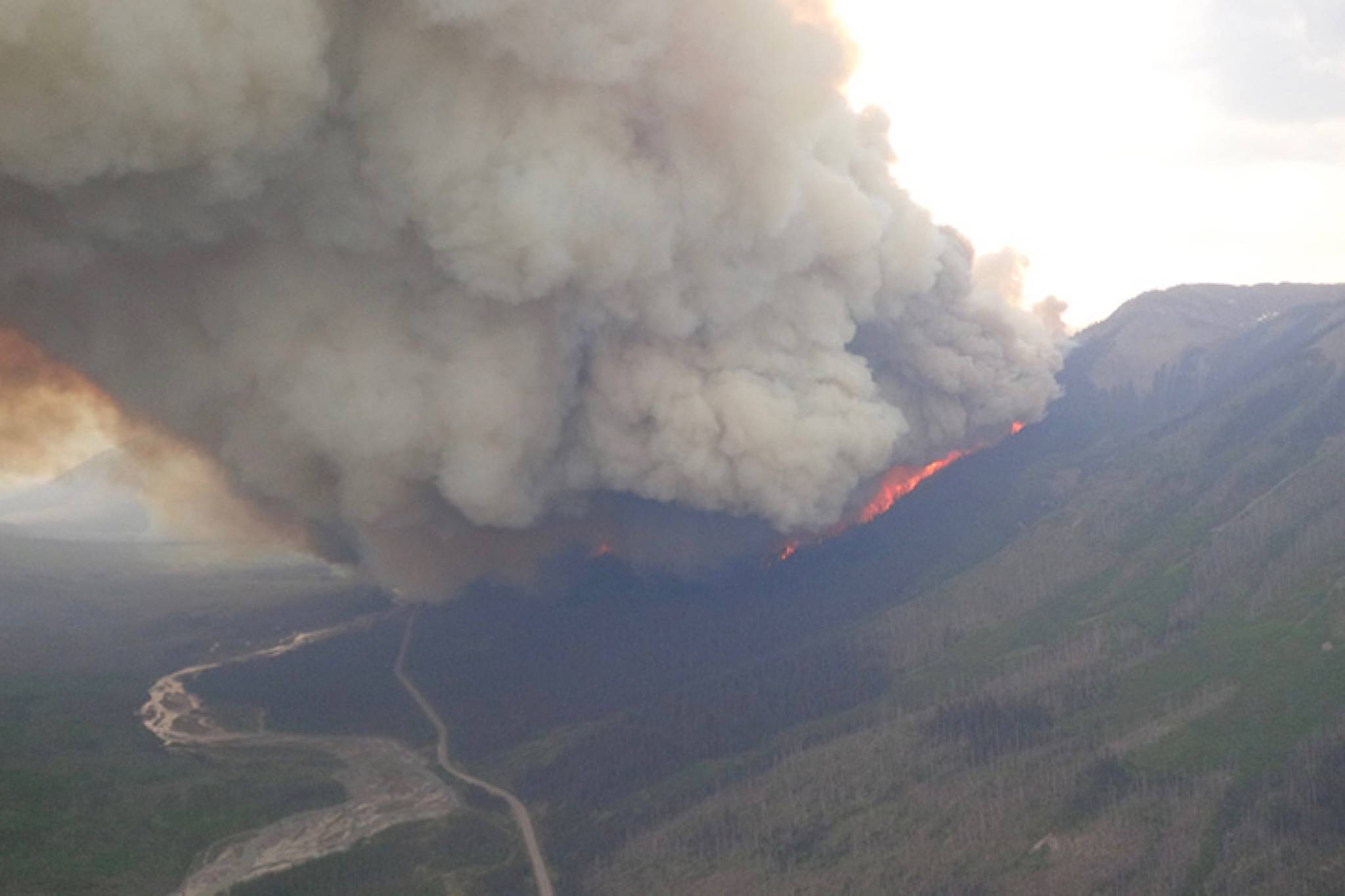 The lightning-ignited Wardle wildfire in Kootenay National Park near Highway 93S, looking south in the Vermilion valley. Taken August 1 2018. Parks Canada photo.