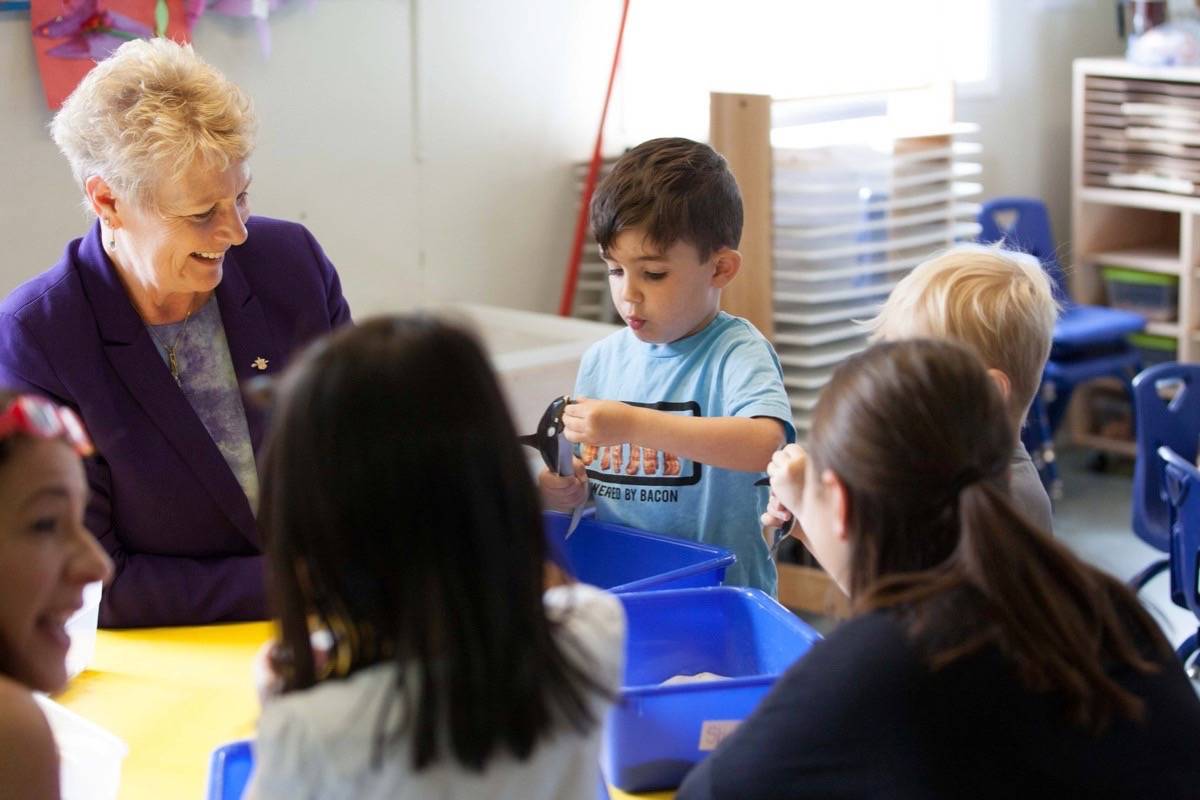 Children and Family Development Minister Katrine Conroy visits a daycare, July 2018. (B.C. government)