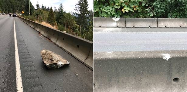 The Malahat is closed in both directions due to a rockslide. (Photo courtesy of BC Transportation)
