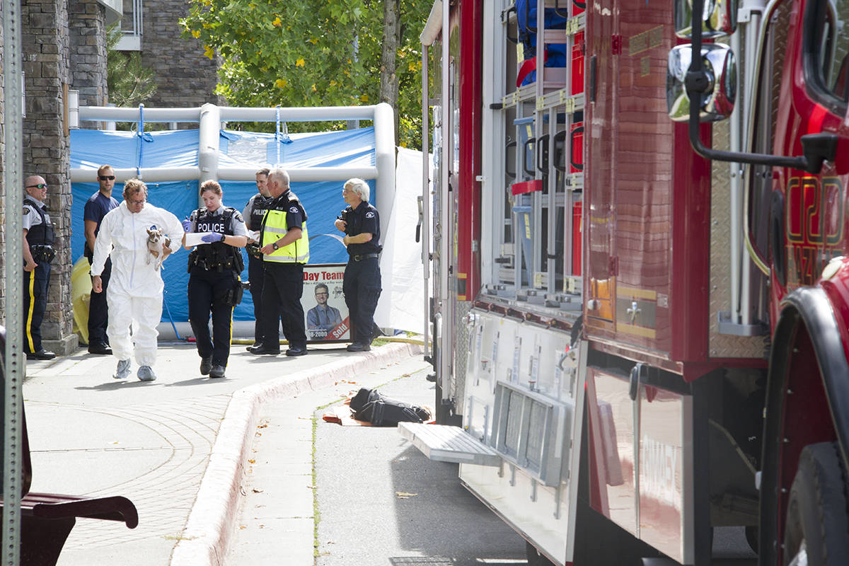 Suspicious white powder was sent to a law office in the Reflections Building in Langford on Sept. 7, prompting a hazmat response along with police, fire and ambulance. (Katherine Engqvist/Black Press)