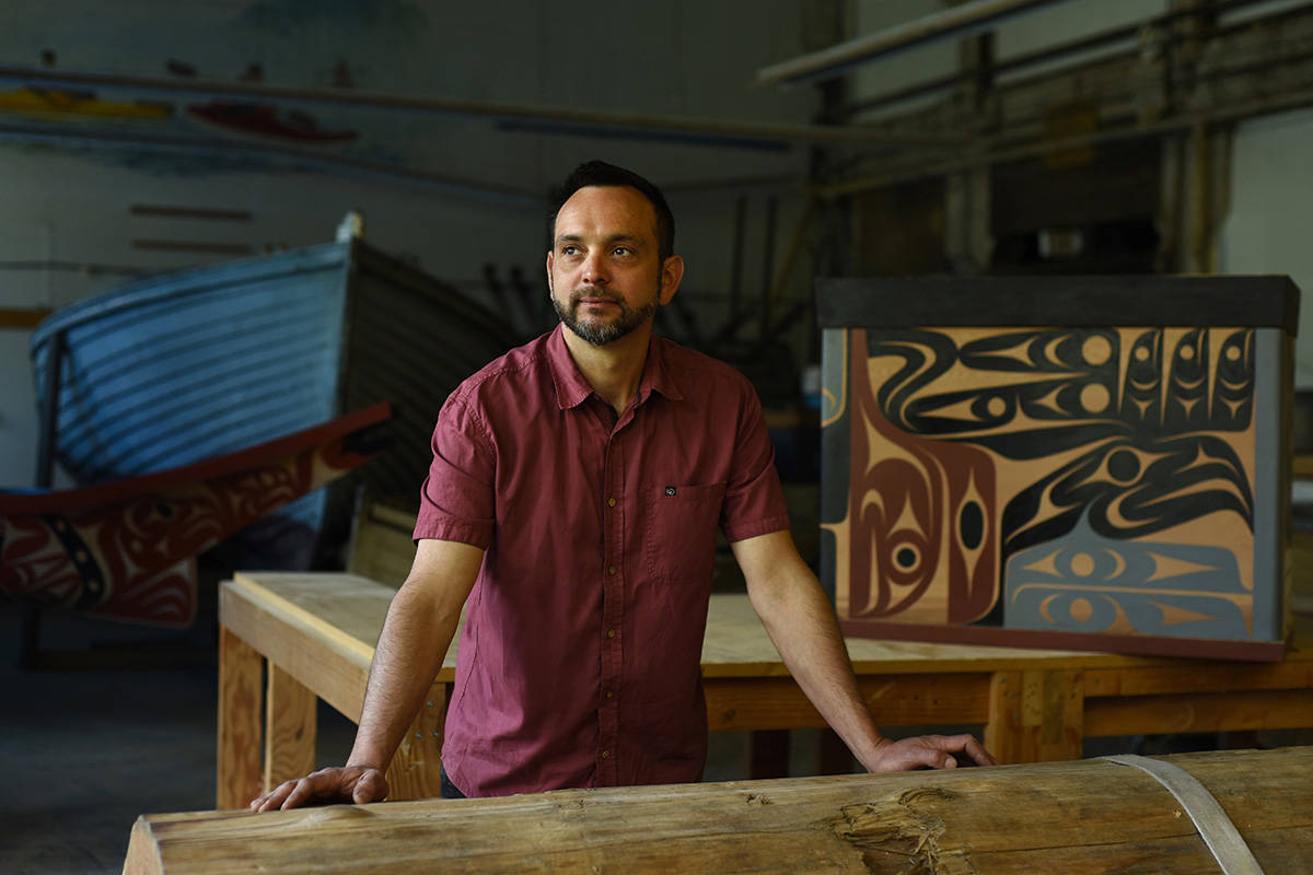 Canadian artist John Marston in his Ladysmith studio with some of his artistic creations. Don Denton photography