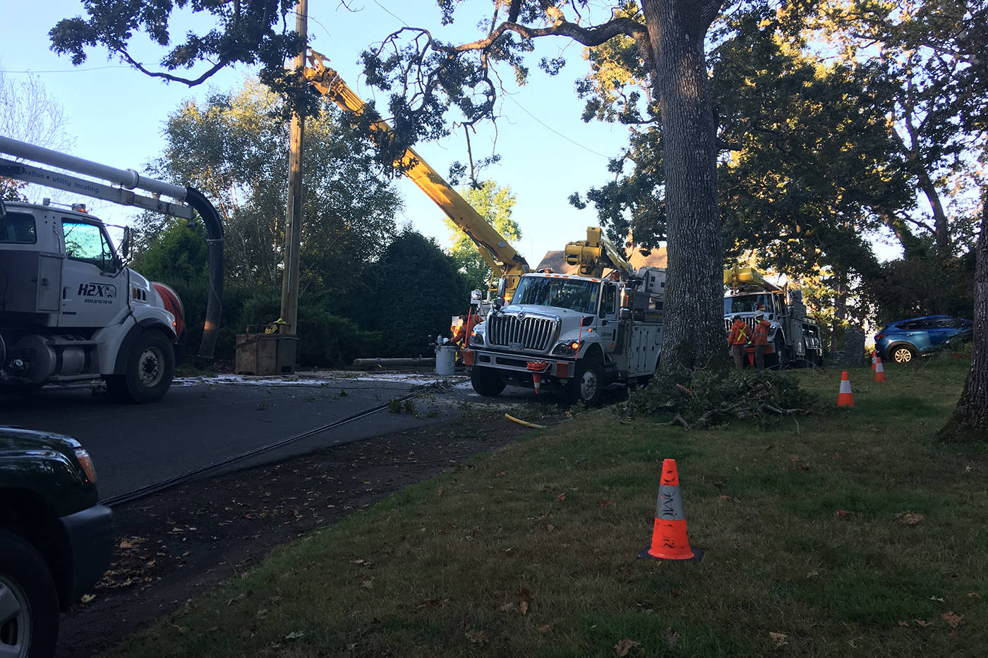 Power will be out for hours after a crash early Tuesday morning on Mayfair Drive, restricting access to Mount Tolmie. (Ragnar Haagen/Black Press)