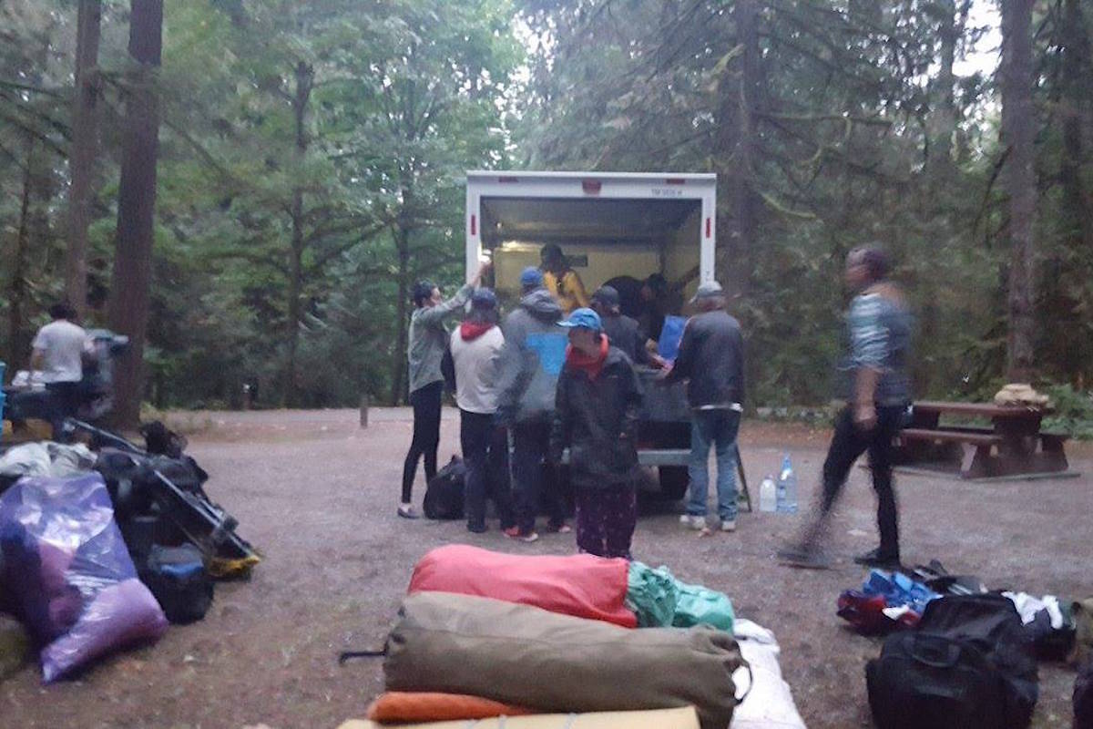 In a photo posted to the group’s Facebook page, Camp Namegans questions why they’ve been forced to leave all municipalities in order to find a place to rest for the night. (Facebook/Camp Namegans)