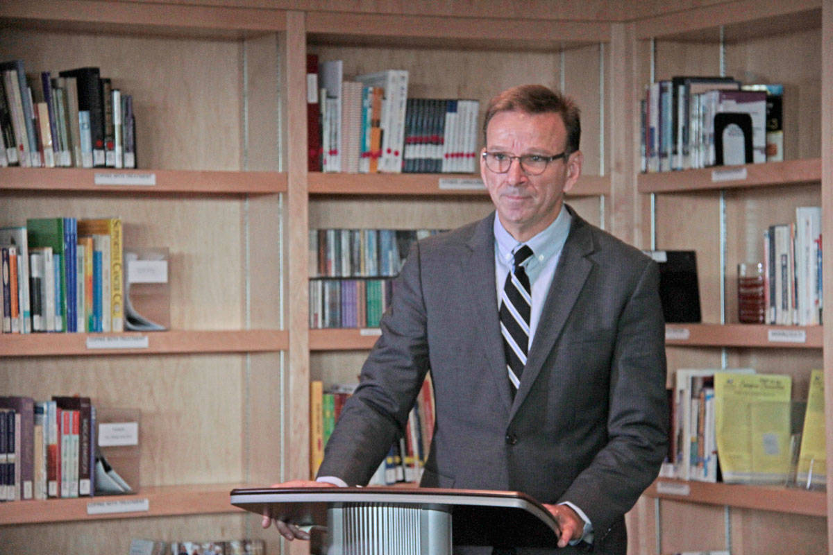 Dr. Andrew Atwell, an oncologist for BC Cancer, gets emotional while talking about the newly-formed Carol Lalonde/Marlene Palmer Ovarian Cancer Research Fund on Sept. 25. (Keili Bartlett / News staff)