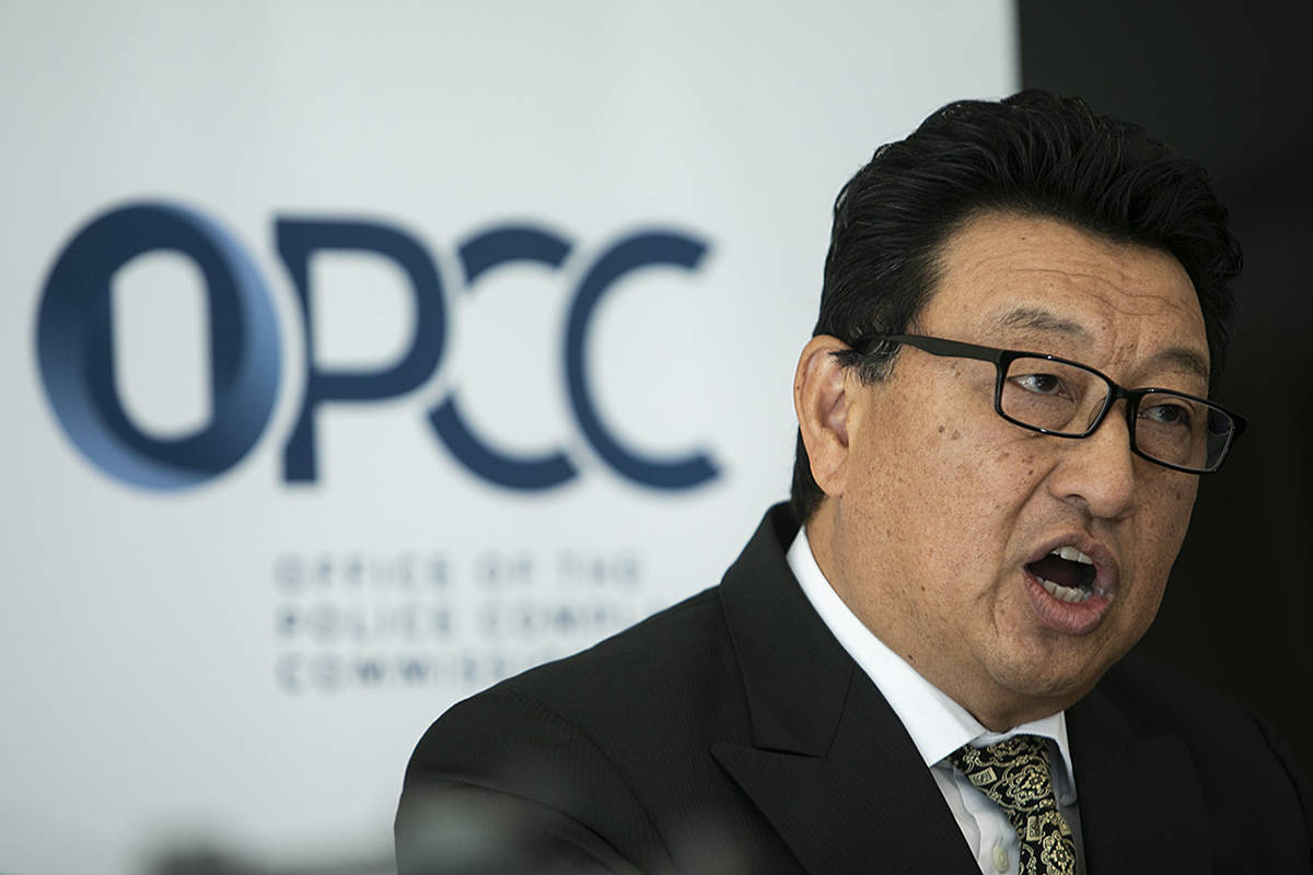 Police Complaint Commissioner Stan Lowe speaks from the Office of the Police Complaints Commission on the punishment doled out to disgraced former VicPD Police Chief Frank Elsner. (Arnold Lim/News Staff)